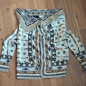 Freeway Boho Geometric Cardigan Sweater - Cream, Tan, Black